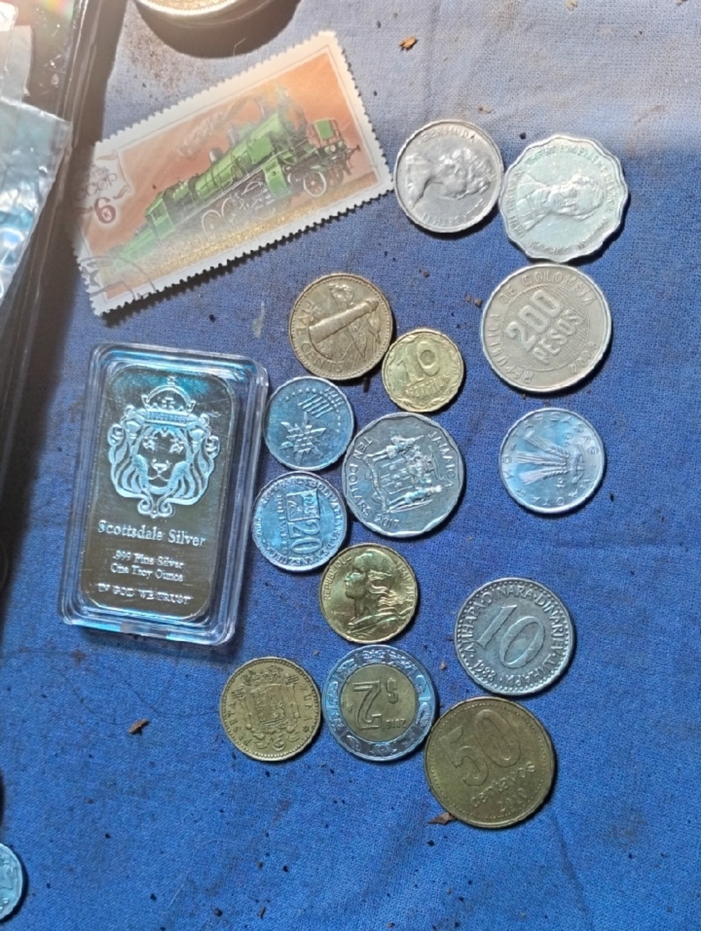 Scottsdale Silver 1oz Bullion Plated Bar - Shiny Silver& World Coin Lot